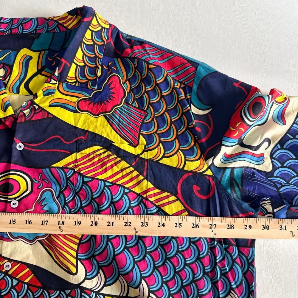 Japanese Koinobori Hawaiian Tropical Shirt Men's Size 3XL 100% Cotton Fish - Picture 5 of 16